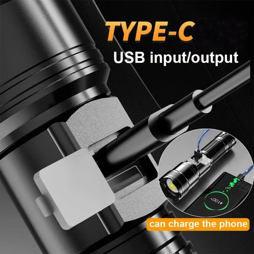 High Power LED Flashlight USB Rechargeable With Display Zoom Lantern 3