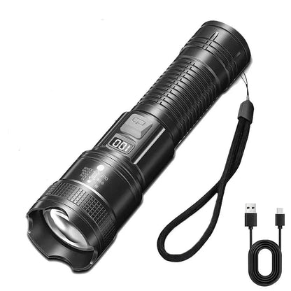 High Power LED Flashlight USB Rechargeable With Display Zoom Lantern 7