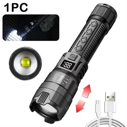 High Power LED Flashlight USB Rechargeable With Display Zoom Lantern 8