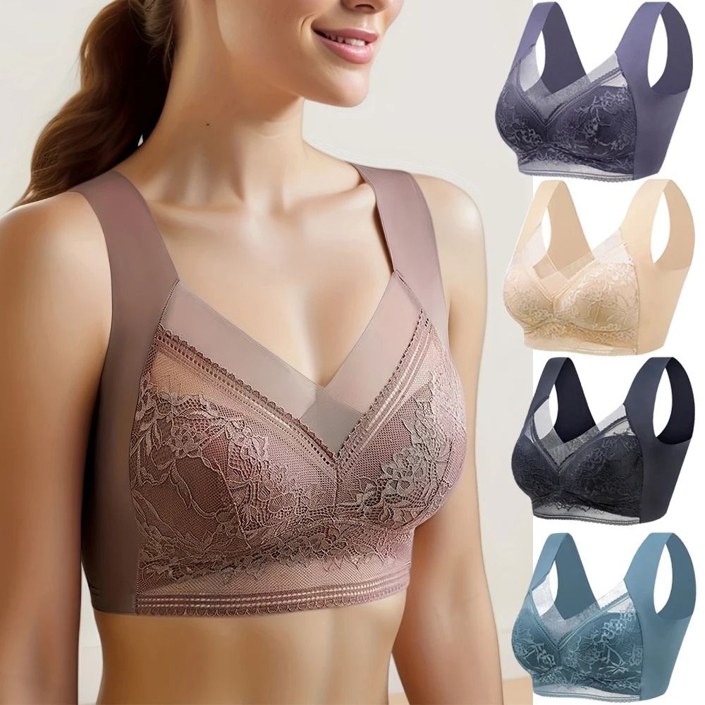 Seamless Ice Silk Push Up Bra with Lace Design for Women