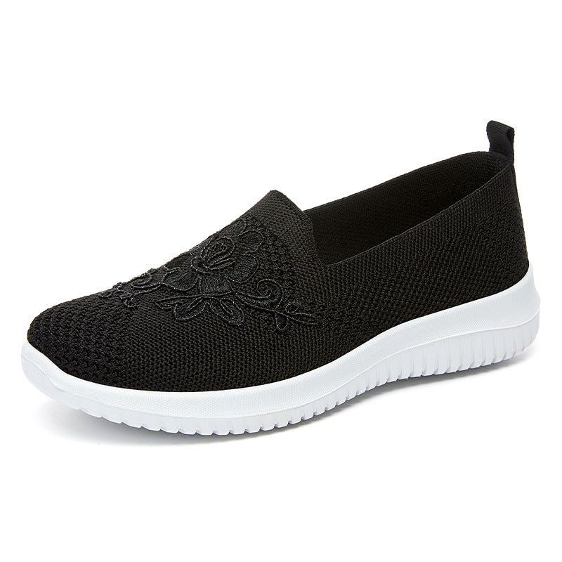 Womens Summer Soft Embroidery Flat Shoes, Knitted Breathable Shoes, Chinese Flower Style Casual Flats, New Fashion