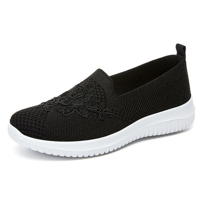 Womens Summer Soft Embroidery Flat Shoes, Knitted Breathable Shoes, Chinese Flower Style Casual Flats, New Fashion