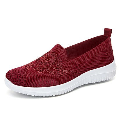 Womens Summer Soft Embroidery Flat Shoes, Knitted Breathable Shoes, Chinese Flower Style Casual Flats, New Fashion