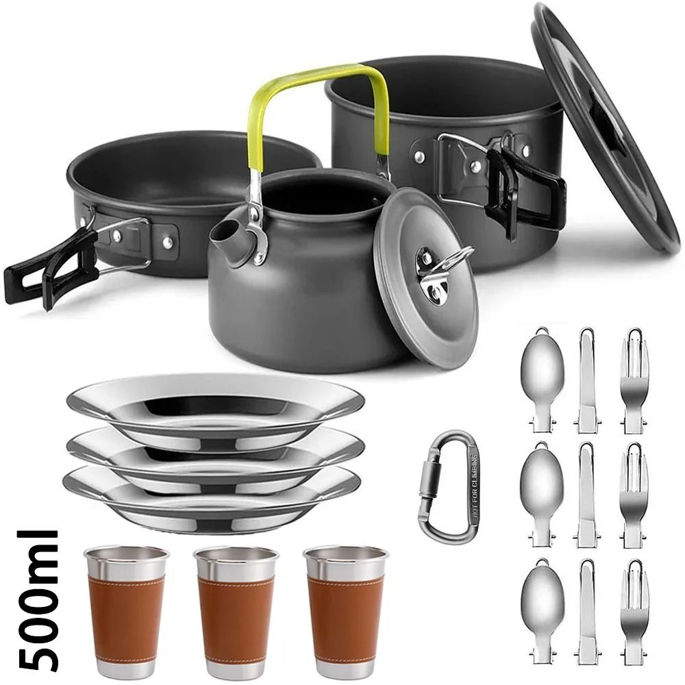 Camping Cookware Set Outdoor Cooking Pots Pans Teapot Travel Tableware For 2 To 3 People 9