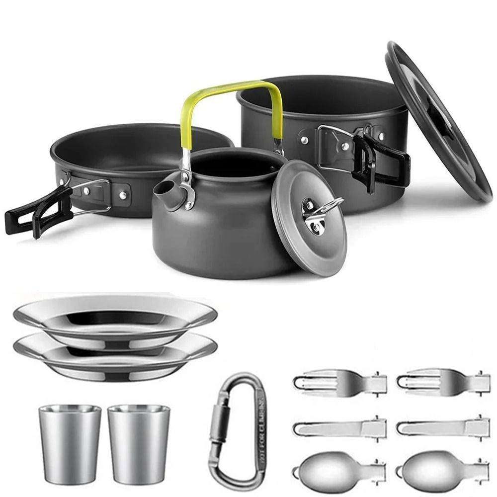Camping Cookware Set Outdoor Cooking Pots Pans Teapot Travel Tableware For 2 To 3 People 17