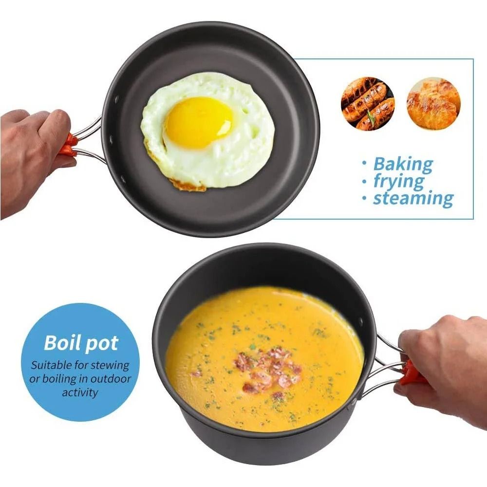 Camping Cookware Set Outdoor Cooking Pots Pans Teapot Travel Tableware For 2 To 3 People 2