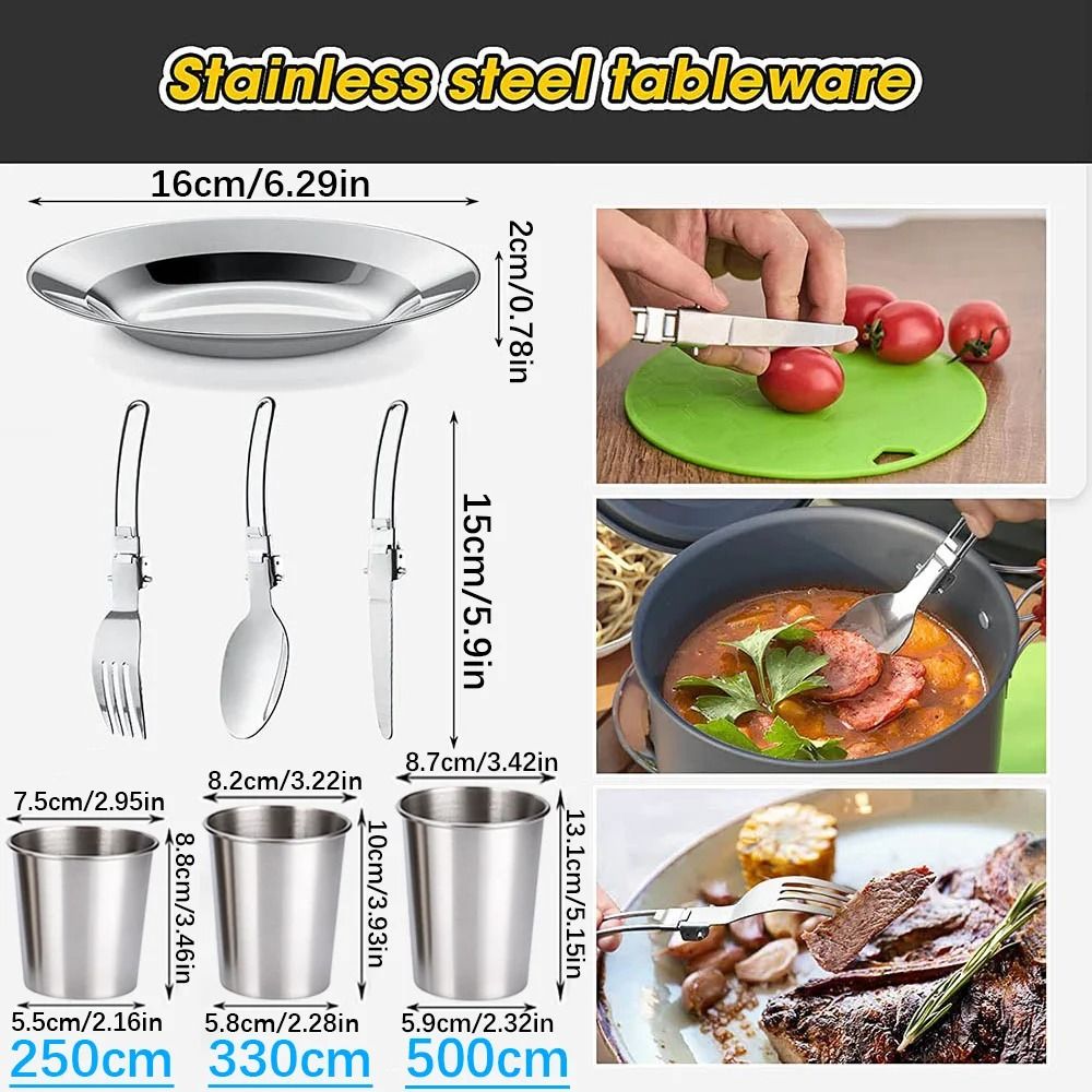Camping Cookware Set Outdoor Cooking Pots Pans Teapot Travel Tableware For 2 To 3 People 4