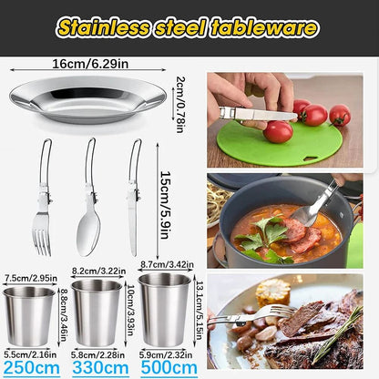 Camping Cookware Set Outdoor Cooking Pots Pans Teapot Travel Tableware For 2 To 3 People 4