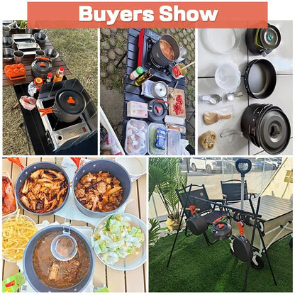 Camping Cookware Set Outdoor Cooking Pots Pans Teapot Travel Tableware For 2 To 3 People 5