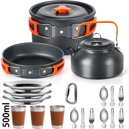 Camping Cookware Set Outdoor Cooking Pots Pans Teapot Travel Tableware For 2 To 3 People 8