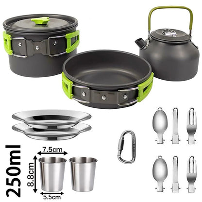 Camping Cookware Set Outdoor Cooking Pots Pans Teapot Travel Tableware For 2 To 3 People 19