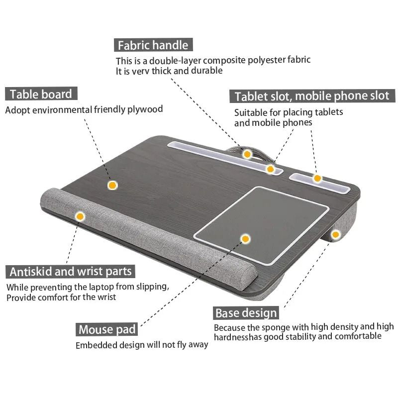 Multi Purpose Laptop Desk With Double Groove Design And Portable Mouse Pad For Sofa Or Bedroom 4