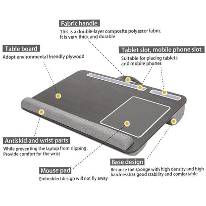 Multi Purpose Laptop Desk With Double Groove Design And Portable Mouse Pad For Sofa Or Bedroom 4