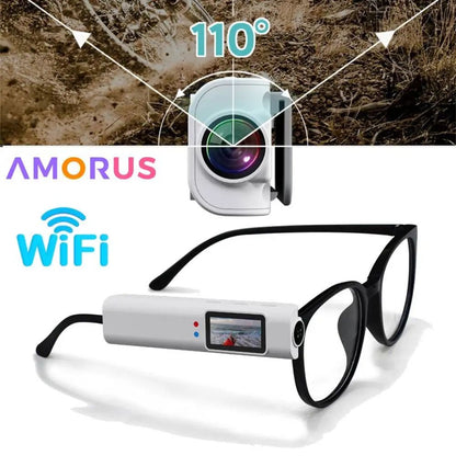 Mini FPV Eyeglasses Camera with 2.7K Video WiFi App Control and HD Audio Recording
