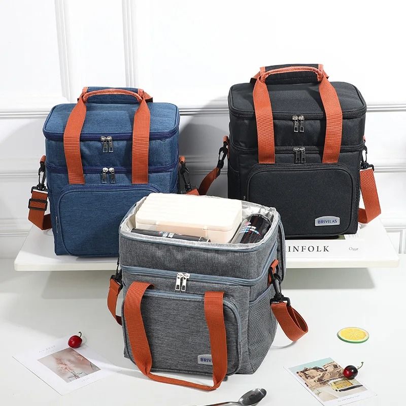 Double Layer Lunch Bag Large Capacity Insulated Cooler Tote 2