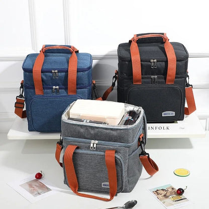 Double Layer Lunch Bag Large Capacity Insulated Cooler Tote 2