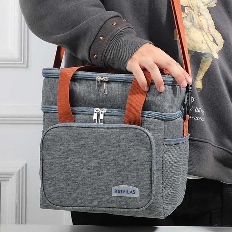 Double Layer Lunch Bag Large Capacity Insulated Cooler Tote 5