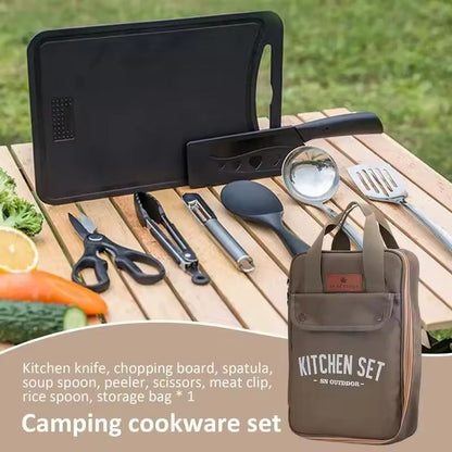 8pcs Camping Kitchen Cookware Set Portable Outdoor Travel Utensils Stainless Steel Cooking And Gril 1