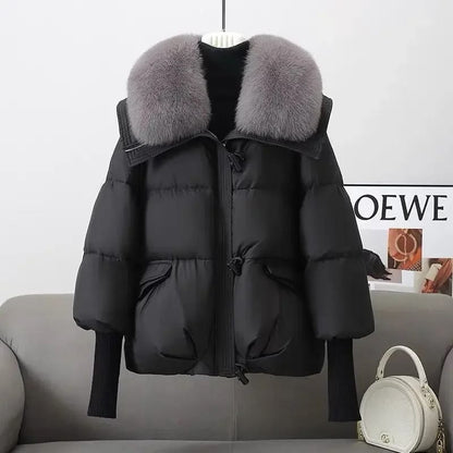 Winter Down Cotton Padded Jacket with Fur Collar for Women