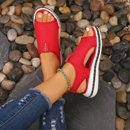 Elastic Knitting Platform Wedge Sandals For Women Plus Size 4