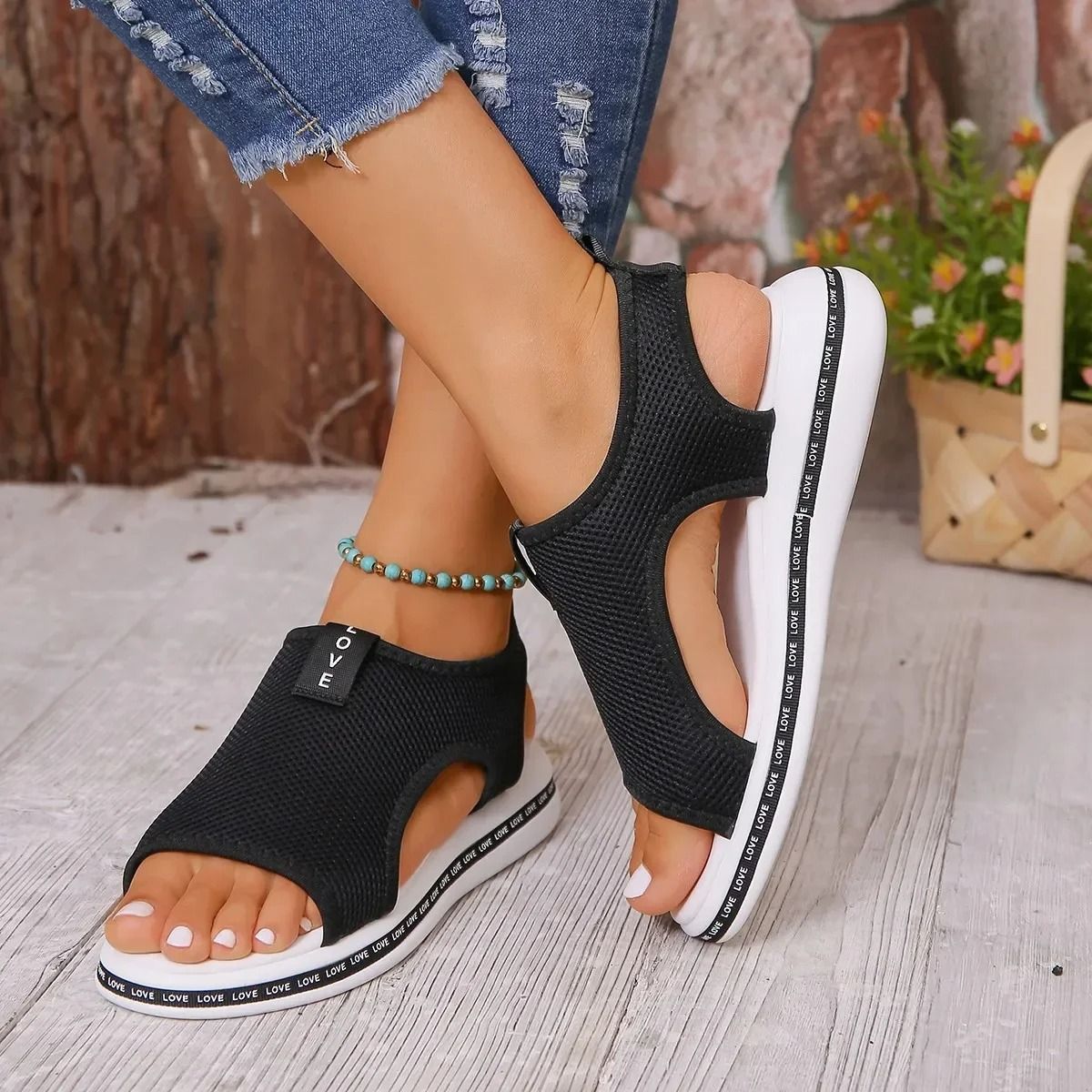 Elastic Knitting Platform Wedge Sandals For Women Plus Size 5