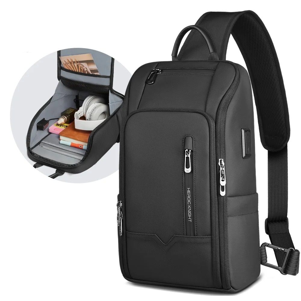 Waterproof Anti Theft Crossbody Shoulder Bag with USB Charging for Men