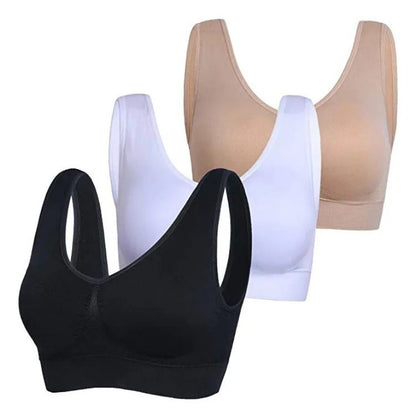3 Piece Seamless Sports Bra Set with Removable Pads Wireless Plus Size Yoga Fitness Bra
