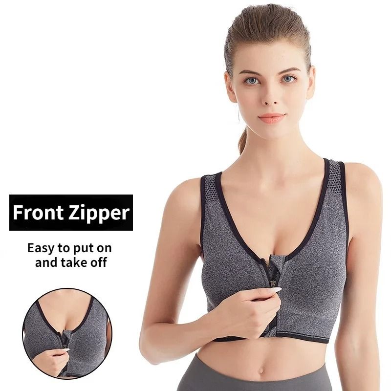 Front Zipper Shockproof Sports Bra for Women Yoga Running and Fitness Bralette