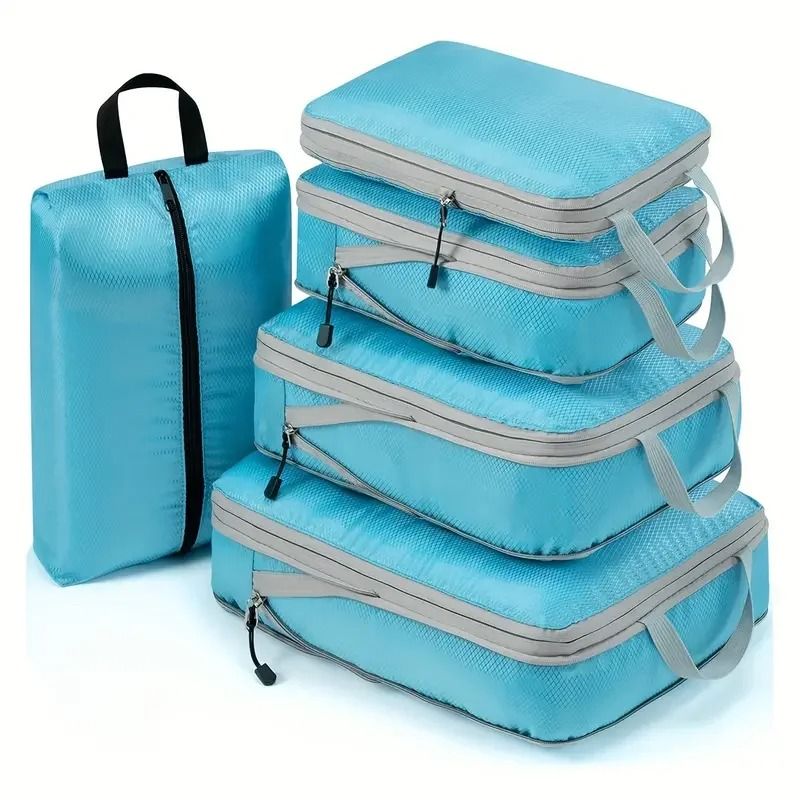 Travel Compression Packing Cubes Set Foldable Luggage Organizer Bags