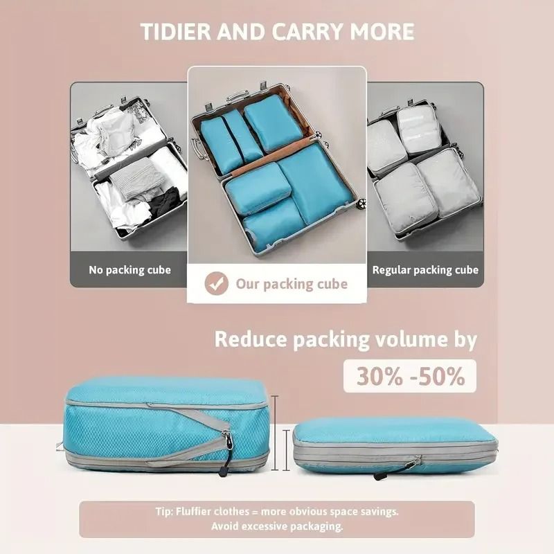 Travel Compression Packing Cubes Set Foldable Luggage Organizer Bags 4