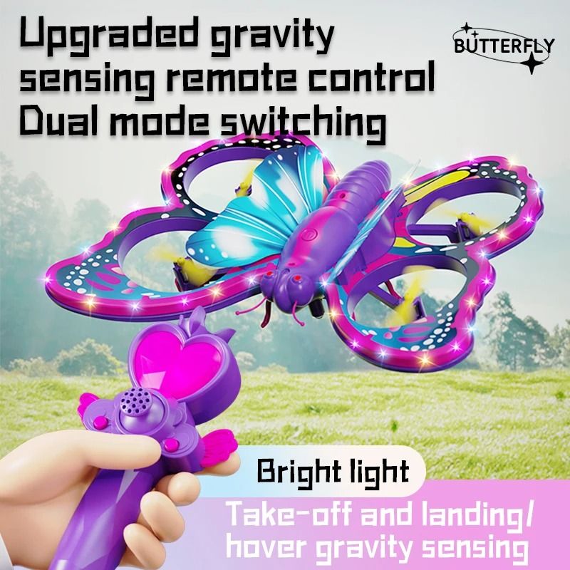 V40 Glitter Butterfly Mini RC Drone With 24GHz Gravity Control  LED Lights Toy 4