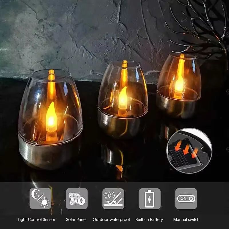 LED Stainless Steel Solar Candle Light  Outdoor Patio  Garden Decorative Solar Lantern For Lawn Dec 2