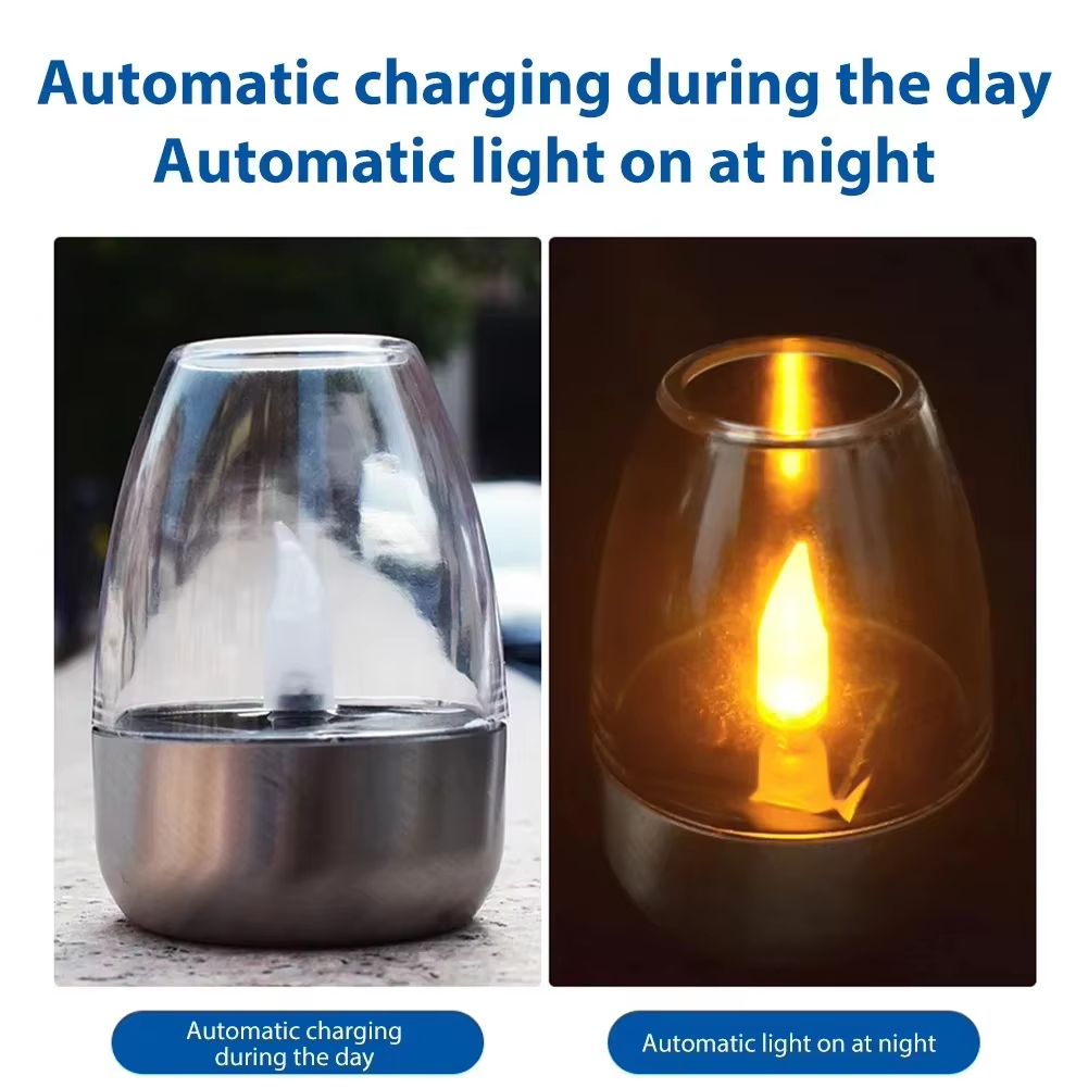 LED Stainless Steel Solar Candle Light  Outdoor Patio  Garden Decorative Solar Lantern For Lawn Dec 3