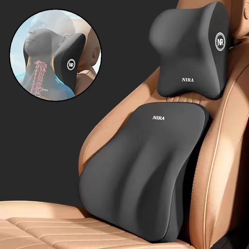 ErgoCruise Memory Foam Car Headrest & Lumbar Support Cushion Set