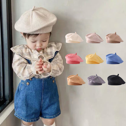 Fashion Cute Baby Knitted Beret Hat: Solid Color Winter Cap for Kids, Autumn & Outdoor Bonnet Accessories Gift