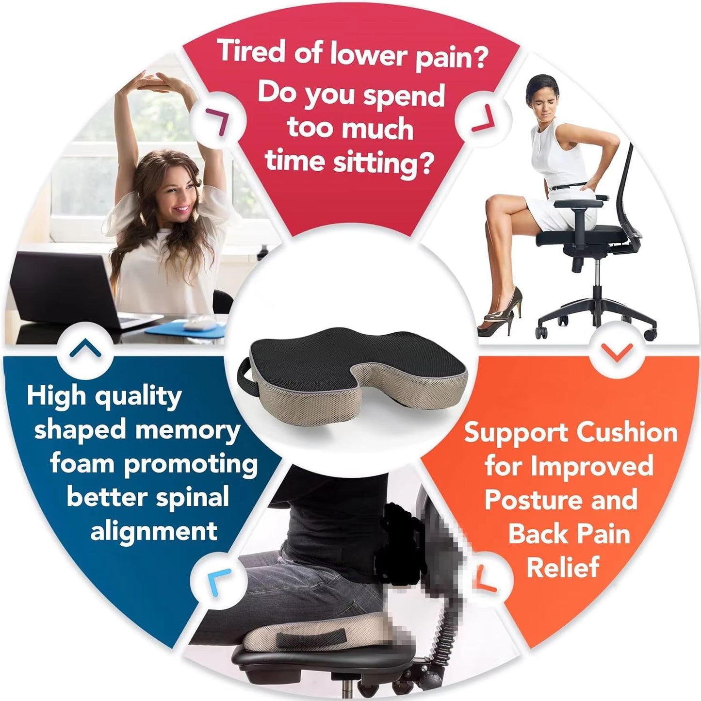 Orthopedic Memory Foam Seat Cushion  NonSlip Tailbone Cushion For Back Sciatica  Prostate Pain Reli 1