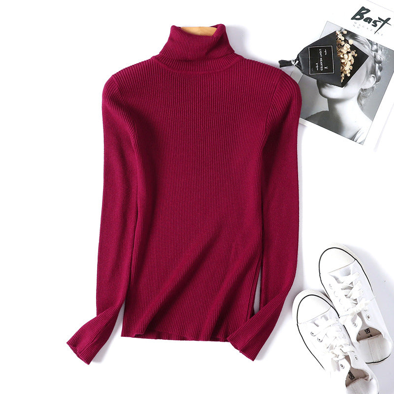 Winter Women Long Sleeve Knitted Sweater Soft Warm Fold Over Turtleneck Ribbed Pullover Jumper  Fem 7