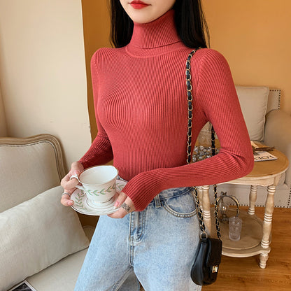 Winter Women Long Sleeve Knitted Sweater Soft Warm Fold Over Turtleneck Ribbed Pullover Jumper  Fem 14