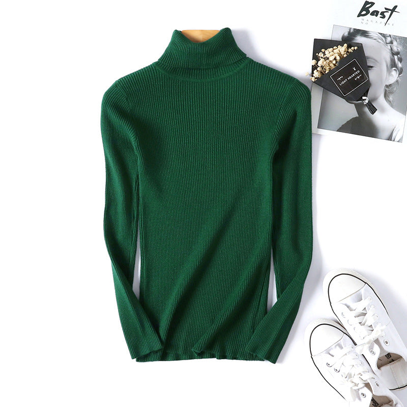 Winter Women Long Sleeve Knitted Sweater Soft Warm Fold Over Turtleneck Ribbed Pullover Jumper  Fem 11