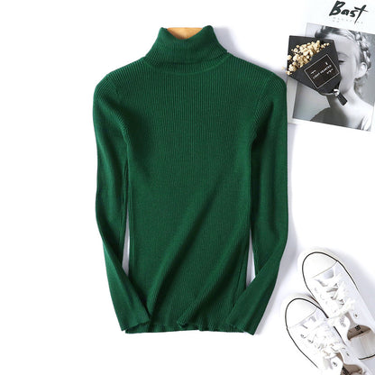 Winter Women Long Sleeve Knitted Sweater Soft Warm Fold Over Turtleneck Ribbed Pullover Jumper  Fem 11