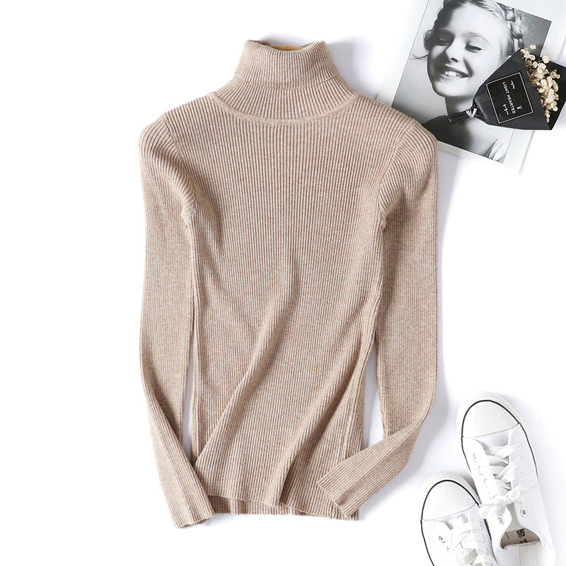 Winter Women Long Sleeve Knitted Sweater Soft Warm Fold Over Turtleneck Ribbed Pullover Jumper  Fem 13