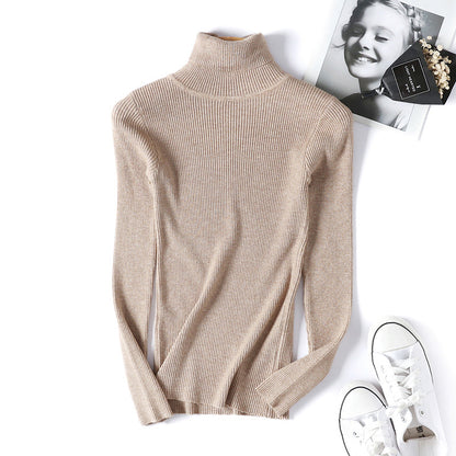 Winter Women Long Sleeve Knitted Sweater Soft Warm Fold Over Turtleneck Ribbed Pullover Jumper  Fem 13