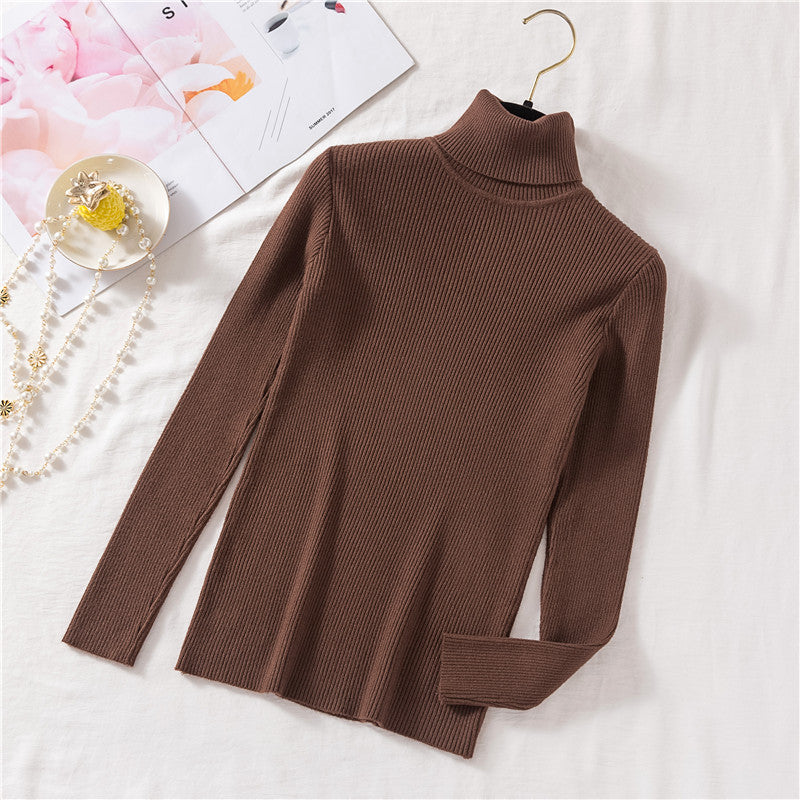 Winter Women Long Sleeve Knitted Sweater Soft Warm Fold Over Turtleneck Ribbed Pullover Jumper  Fem 16