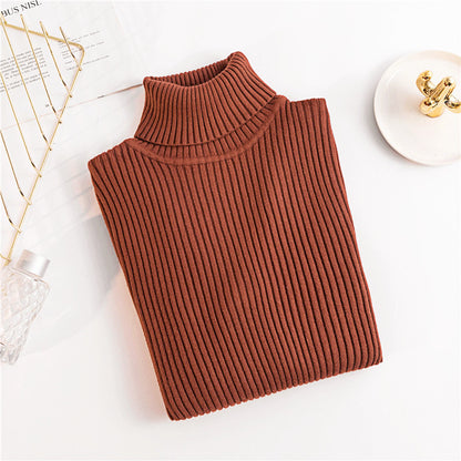 Winter Women Long Sleeve Knitted Sweater Soft Warm Fold Over Turtleneck Ribbed Pullover Jumper  Fem 19