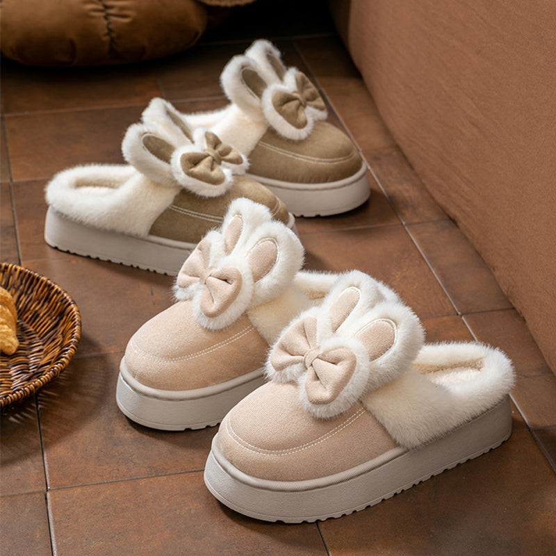 Women Winter Warm Indoor Slippers With Bows Plush Fluffy Cotton Shoes For Female Couple Comfort Sof 1