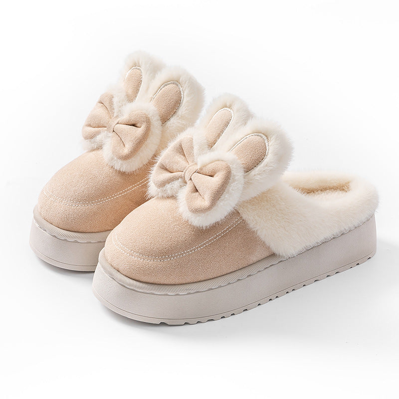 Women Winter Warm Indoor Slippers With Bows Plush Fluffy Cotton Shoes For Female Couple Comfort Sof 2