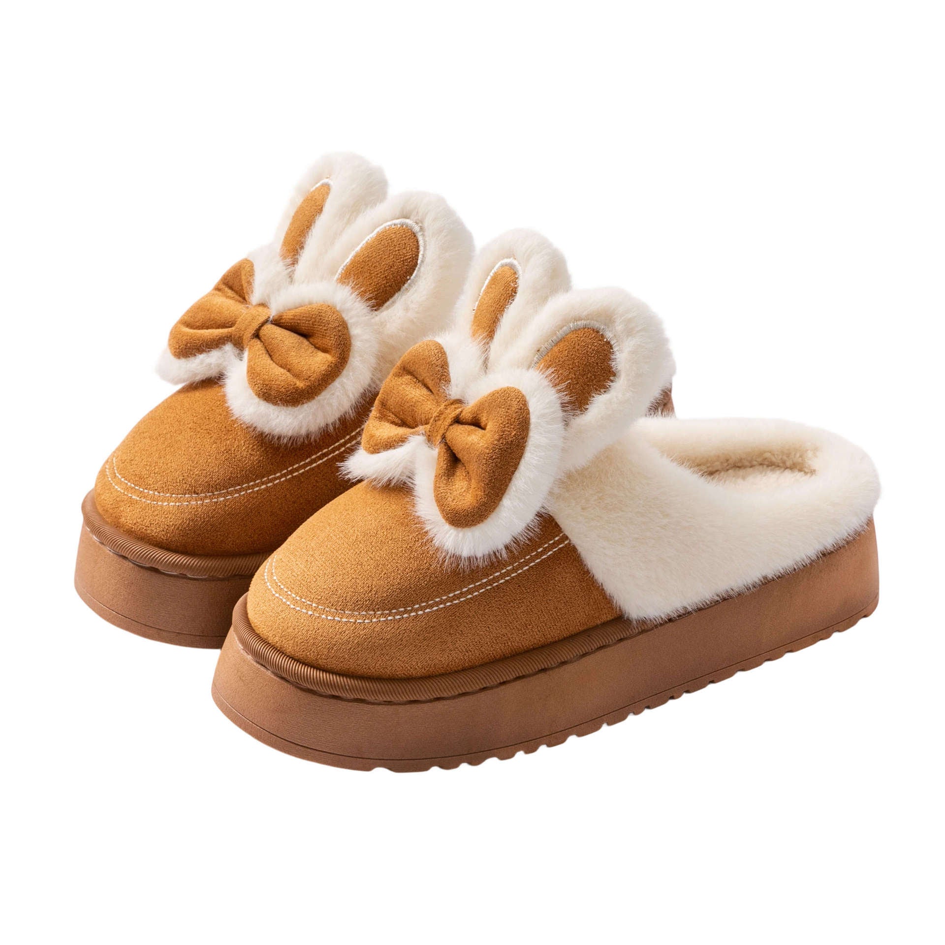 Women Winter Warm Indoor Slippers With Bows Plush Fluffy Cotton Shoes For Female Couple Comfort Sof 3