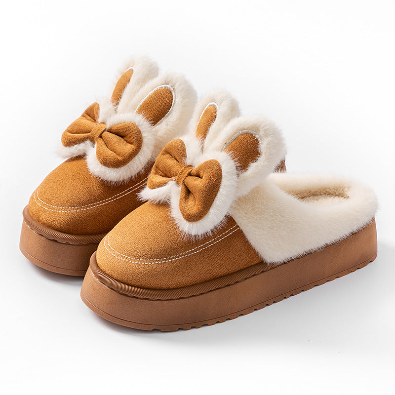 Women Winter Warm Indoor Slippers With Bows Plush Fluffy Cotton Shoes For Female Couple Comfort Sof 6