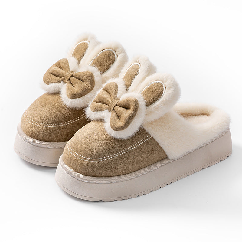 Women Winter Warm Indoor Slippers With Bows Plush Fluffy Cotton Shoes For Female Couple Comfort Sof 7
