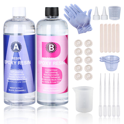 Crystal Clear Epoxy Resin Kit, High Gloss Resin Supplies, Bubble Free Casting Resin, Coating Resin for Crafts,Jewelry